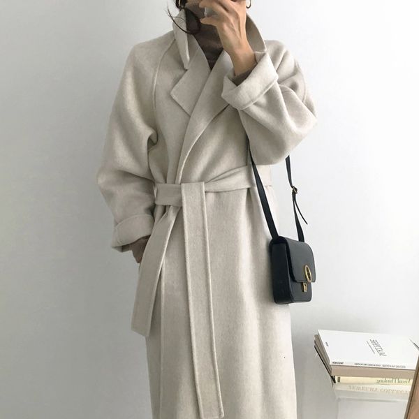 

women's trench coats autumn winter women long woolen coat with belt sleeve manteau femme hiver elegant warm overcoat casual ladies, Tan;black