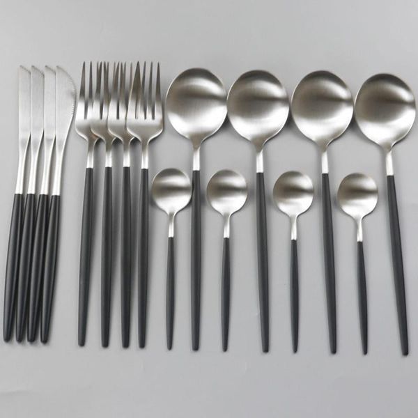 

dinnerware sets 16pcs black gold set 304 stainless steel cutlery knife fork spoon tableware kitchen dinner matte silverware