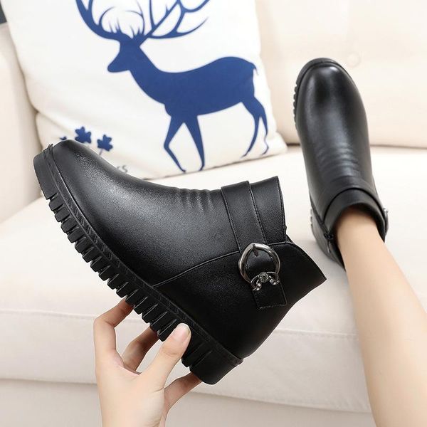 

boots women's winter footwear plush fur for women retro style ladies shoes non-slip fashion zapatos de mujer, Black