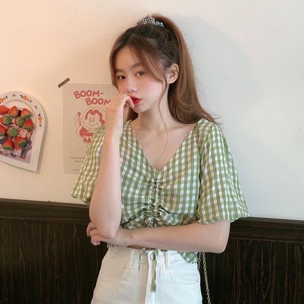 

women's t-shirt loose casual ins plaid lazy t-shirts japanese kawaii ulzzang female korean harajuku clothes for women, White