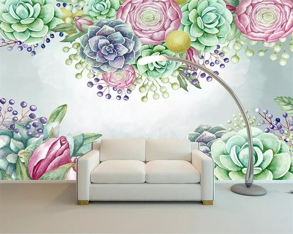 

wallpapers wellyu custom fashion decorative painting 3d wallpaper nordic watercolor succulent background mural wall papers home decor