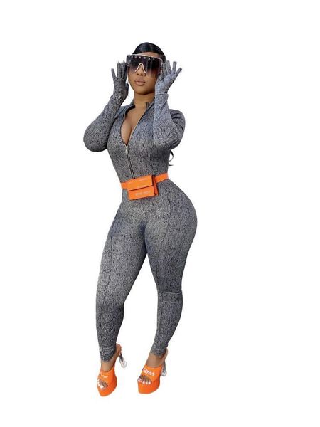

monos mujer elegante fashion print womens front zipper long sleeve jumpsuits winter coveralls skinny slim fitness sporty rompers 210414, Black;white