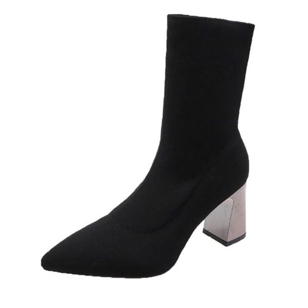 

boots fashion women's shoes winter short boot elegant pointed toe concise mature chunky heels big size 40, Black