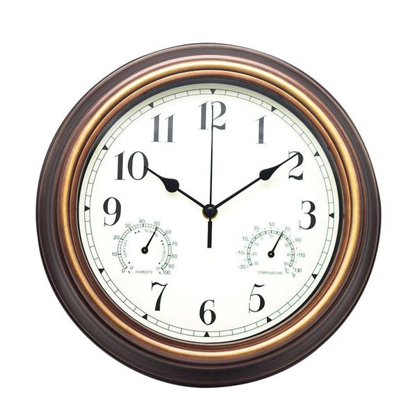 

wall clocks 12inch temperature humidity office retro home decoration school gifts clock indoor outdoor large round livingroom hanging