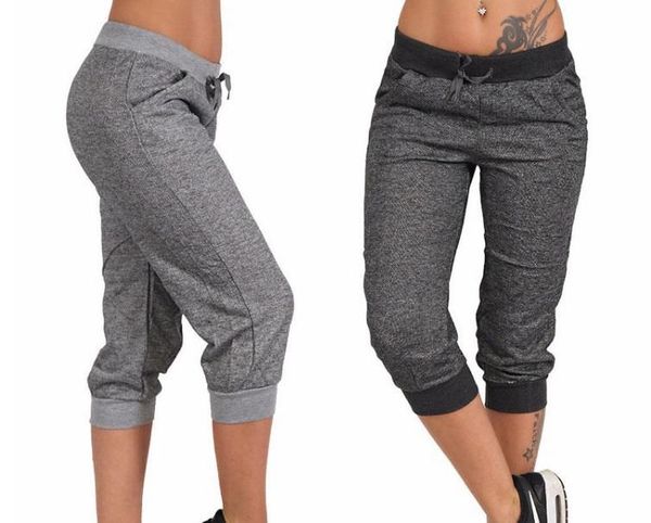 

women pants casual 3/4 trousers jogger running drawstring sports women's & capris, Black;white