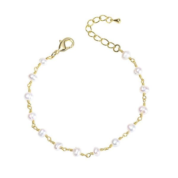 

link, chain 1pc women bracelet fashionable pearl design wrist decor (golden), Black