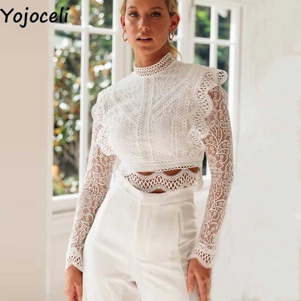 

yojoceli white lace ruffle blouse women autumn short elegant casual party female winter basic cool blusas 210609
