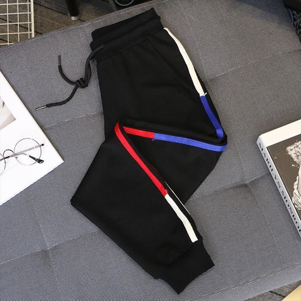 

spring autumn casual harem long women pant trousers tricolor patchwork striped drawstring elastic waist student sweatpants, Black;white