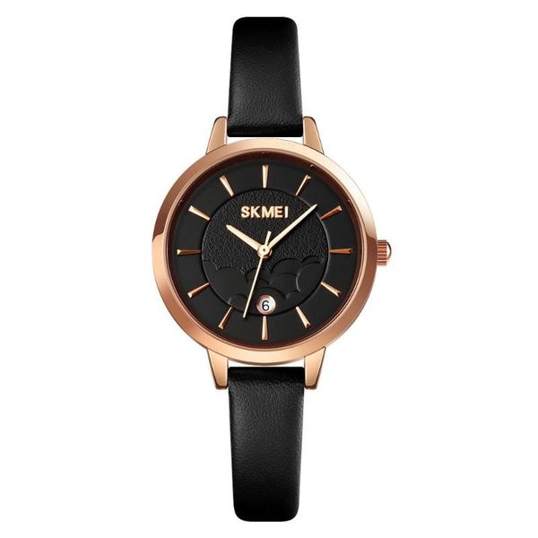 

wristwatches skmei small dial women watch leather quartz wristwatch with date 30m waterproof simple casual ladies clock black fashion female, Slivery;brown