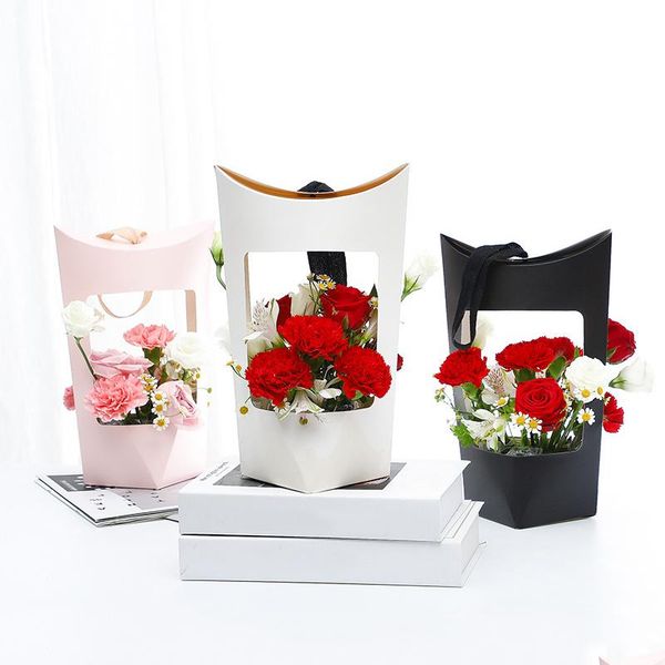 

flower gift paper boxes clear window transparent portable packing handbag for wedding party wrap