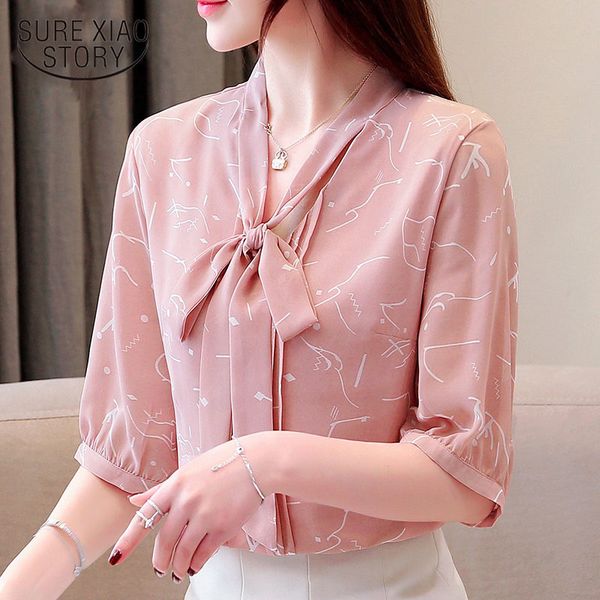 

womens and blouses fashion plus size women white shirt bow print v-neck chiffon blouse ladies harajuku 3480 50 210510