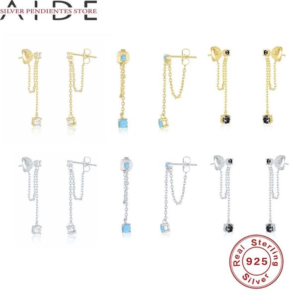 

european and american wild long tassel zircon earrings for women 925 sterling silver stud set jewelry pendientes, Golden;silver