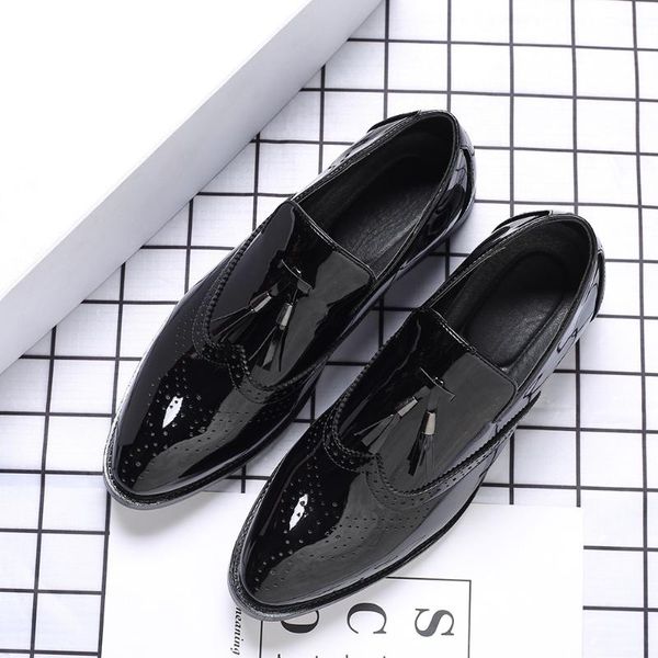 

dress shoes men wedding fashion office footwear patent leather comfy formal brand, Black