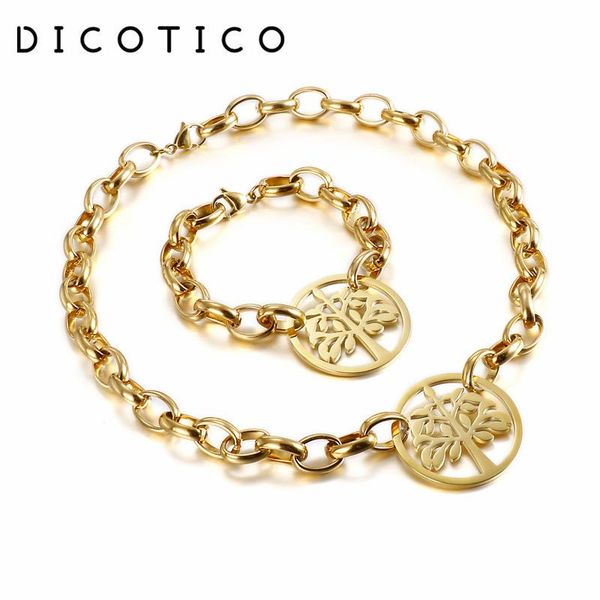 

earrings & necklace tree of life jewelry sets for women chain stainless steel necklaces bracelet set bijoux femme accessories fashion choker, Silver