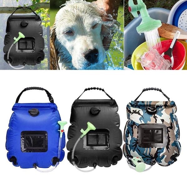 

portable camping shower bag solar heating 20l 5gallons bathing hydration head outside hiking climbing camp accessorie outdoor bags