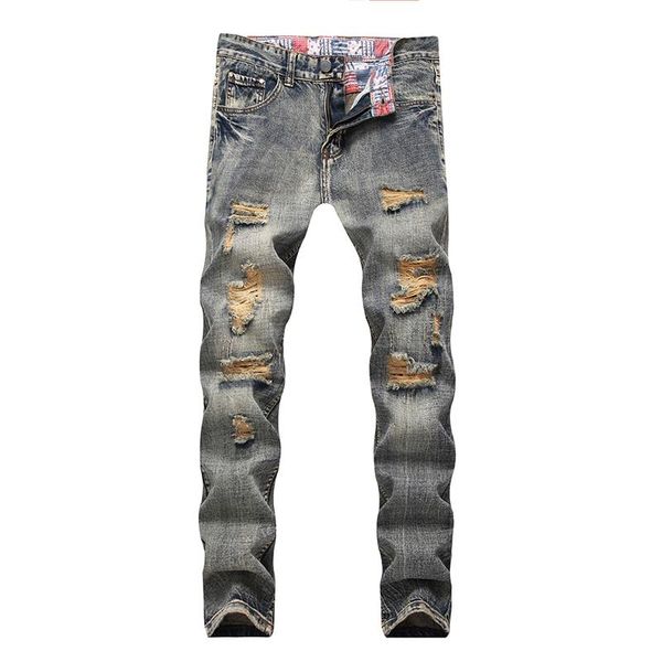 

men's jeans motorcycle direct sale large size trousers ripped scratches, Blue