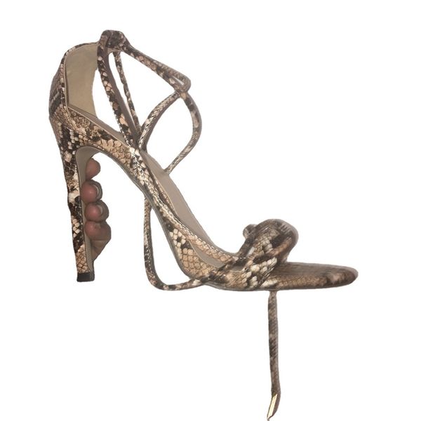 

41.42.43 size foreign trade large size sandals new summer european and american stiletto heel high heels snake pattern cross strap wome, Black