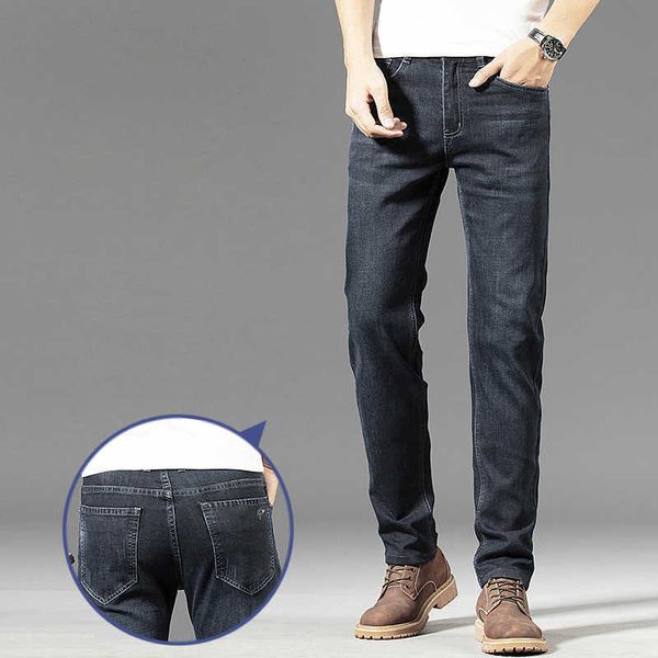 

elastic spring men's jeans straight fit trousers young busins trend jeans, Blue