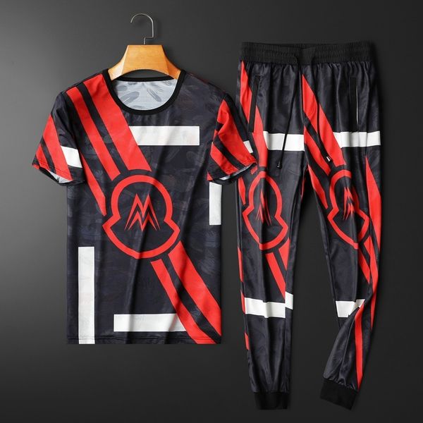 

tracksuits sport suit fashion classic 2021 summer youth short sleeve t shirt men's casual trousers two piece, Gray