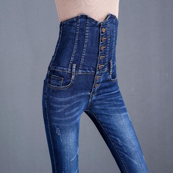 

women's high waist skinny jeans trousers fashion women simple black blue stretch cotton casual pencil denim pants