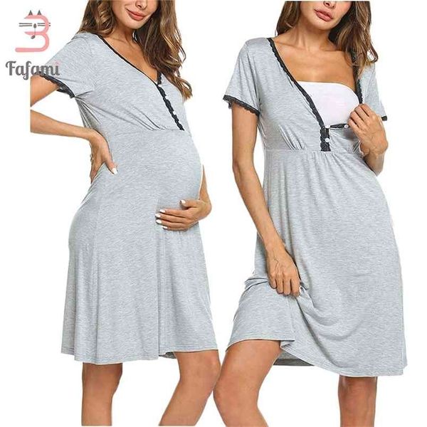 Arbeids- en bevallingsjurk Verplegingsnachtjapon Zwangerschapsnachthemden Babyshowerjurk voor zwangere borstvoeding Kleding Nachthemd 210918