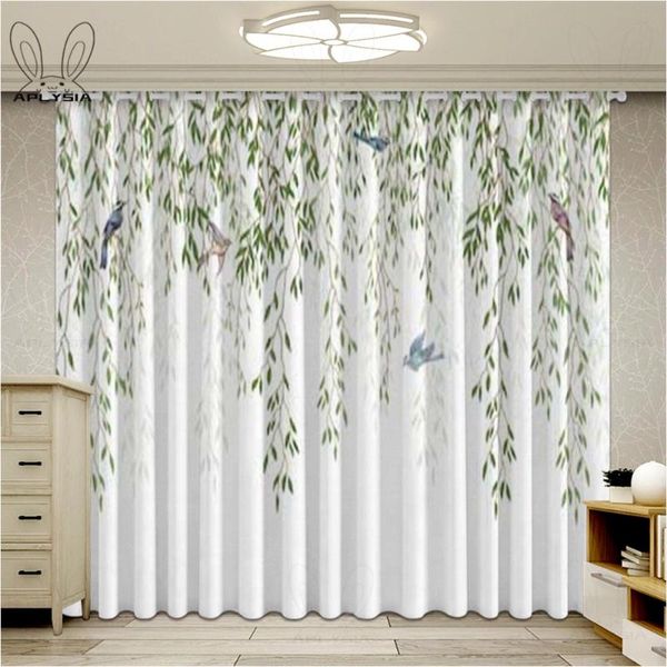 

curtain & drapes pastoral green willow blackout curtains window living room bedroom ultra-thin micro shading cortinas blind