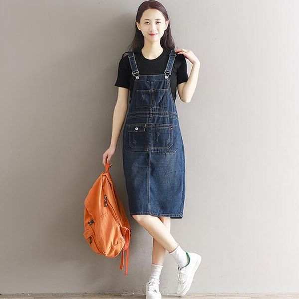 

plus size dresses denim dress women 2021 summer costume medium long lovely leisure cowboy vest 5xl vestidos wf31, Black