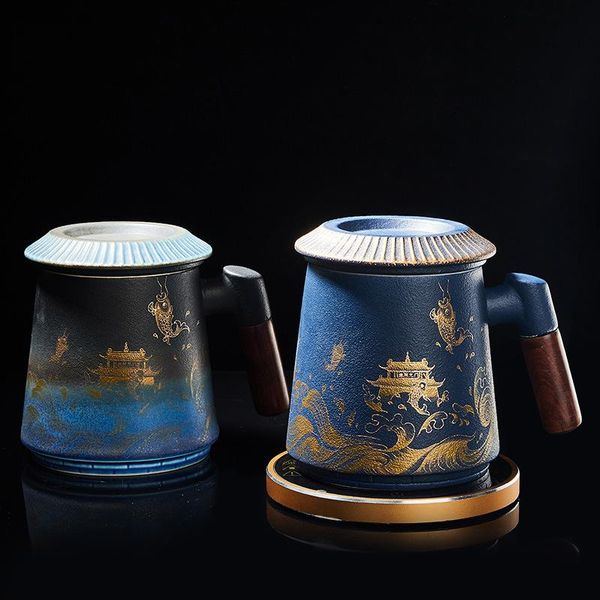 

luxury ceramic star blue glaze tea mugs coffee cup chinese milk drinkware 350ml