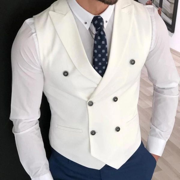 Gilet da uomo Gilet da uomo Colletto sartoriale bianco Doppio petto Abbigliamento Steampunk Taglie forti Per costumi da sposo Abito da sposa 2021