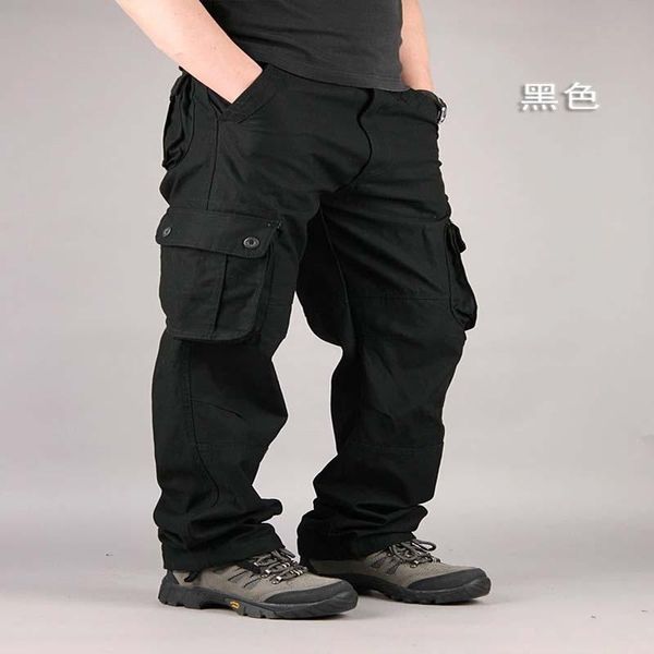 

men's zippered 2021 tactical pants multiple pockets elastic military city thin and chubby carg, Black