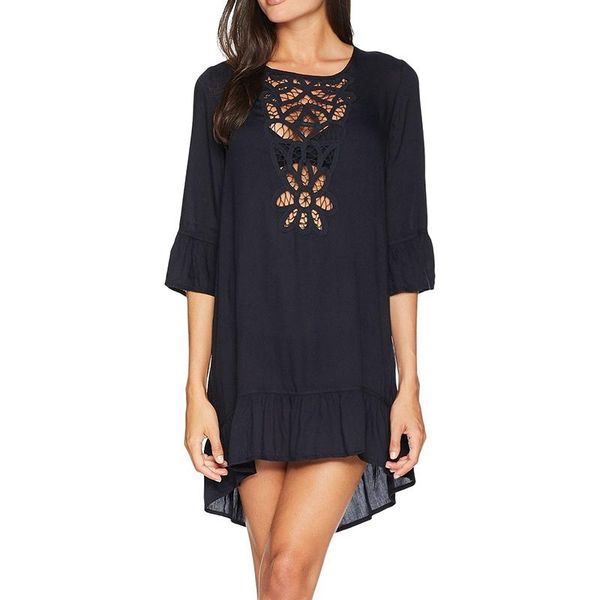 

women's swimwear schwarz baumwolle strand cover up backless sommer bademode badeanzug robe plage frauen tunika, White;black