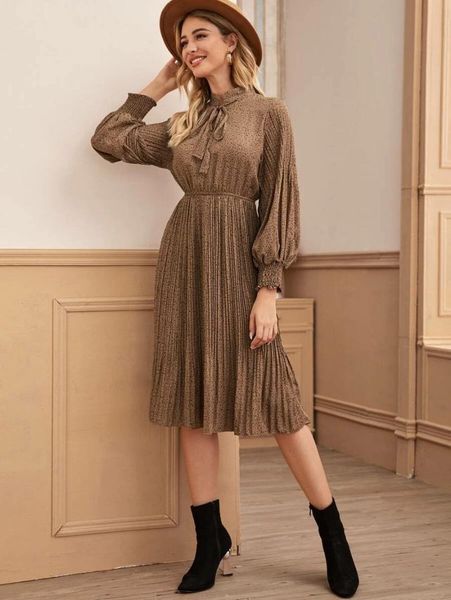 

casual dresses de festa maxi dress vestido longo plus size office 2021 polka dot long sleeves pleated v-neck tie elegant holiday, Black;gray