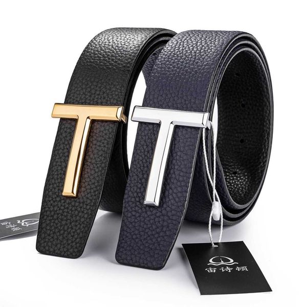 

designer belts t copper buckle 3.8cm wide leisure business gift litchi pattern perforated leather belt, Black;brown