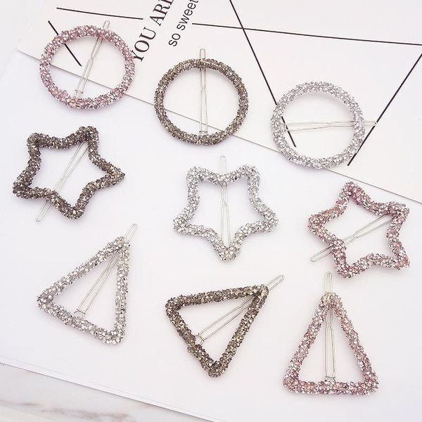 

pcs fashion crystal rhinestones hairpin star triangle round shape women hair clips barrettes styling accessories1