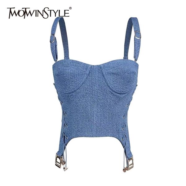 

blue cross bandage tank for women square collar sleeveless slim vests female fashion clothing 210524, White