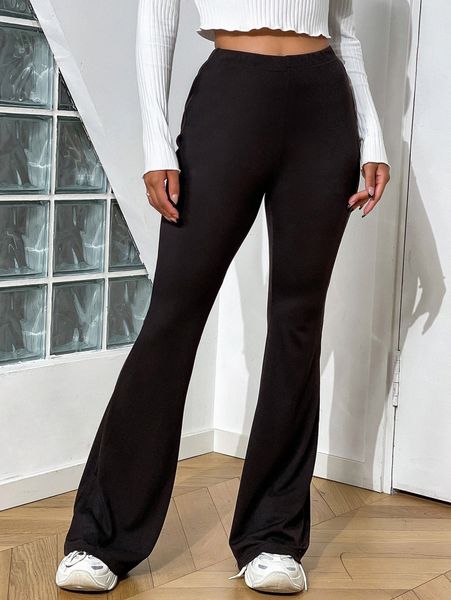 

high waist solid flare leg pants d4gx#, Black;white