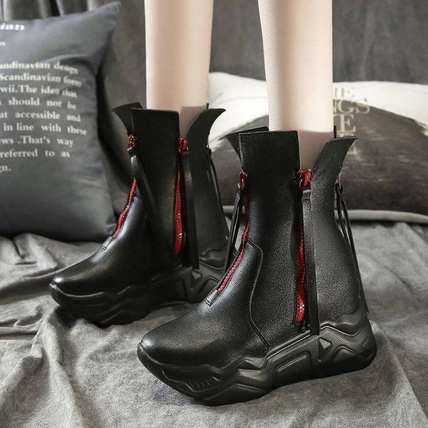 

boots platform womens height increase casual wedding shoes zapatos mujer female comfortable high heels, Black