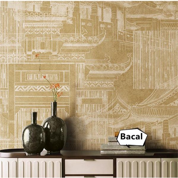 

wallpapers beige restaurant wallpaper chinese architectural non-woven tv background wall tooling custom mural decoration