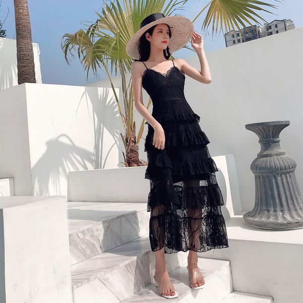 

casual dresses v-neck women sleeveless black long ladies elegant spaghetti strap beach party vestidos 3k3p, Black;gray