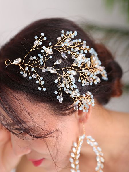 

Gold Wedding hair jewelry set Vintage Headband and earrings Handmade Crystal Hair Accessories Bridal tiara Hairstyles Jewellery