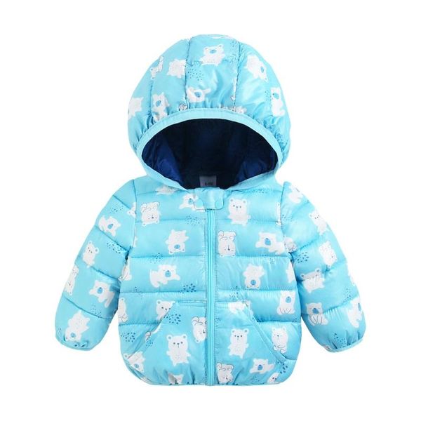 

down coat children's cartoon hooded cotton jacket windproof clothing warm outerwear, Blue;gray