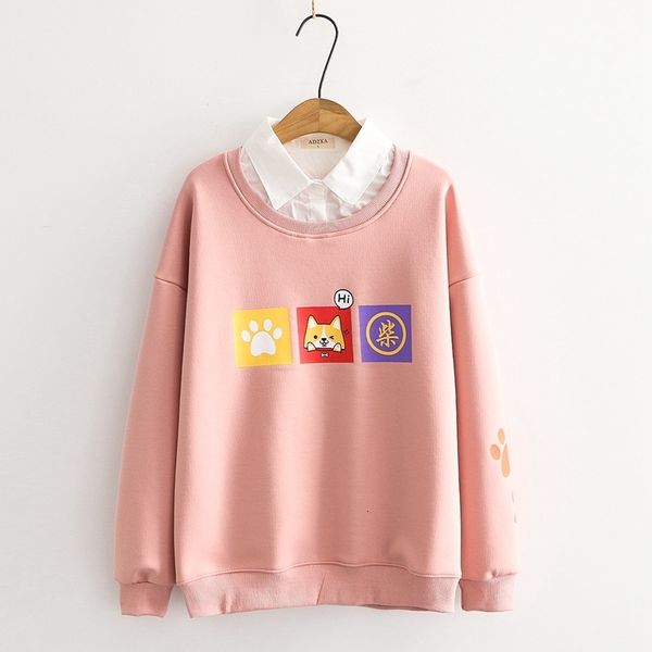 

women's fur & faux thick kawaii anime print women hoodies teen girls winter harajuku cute graphic pink sweatshirt female long slee, Black