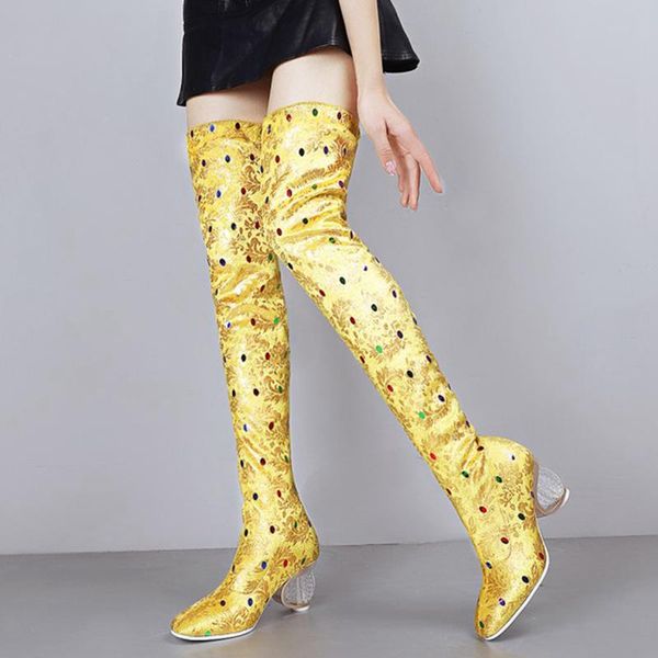 

boots dilalula stretch fabric over the knee woman high heels long ladies party date tight thigh yellow 44, Black