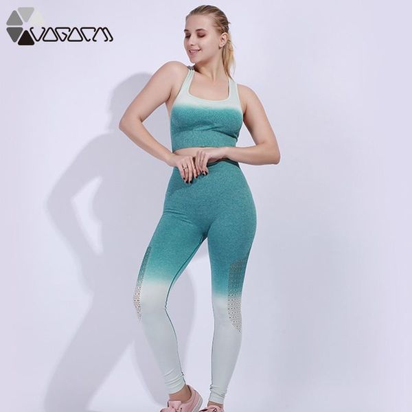 

pcs/set women yoga seamless gradient bra high waist leggings fitness suit gym sets workout clothing sportswear outfit outfits, White;red