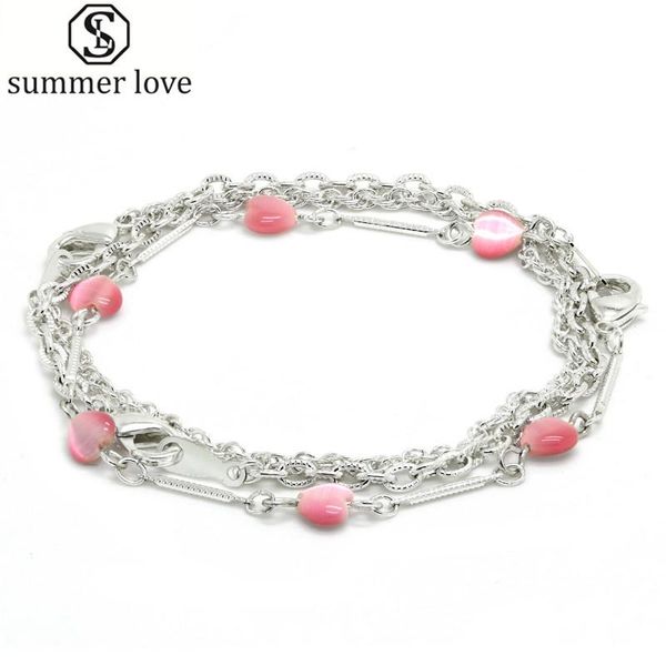 

link, chain pink heart fire opal bracelet femme fashion silver plated hand bracelets for women kids love charm jewelry, Black
