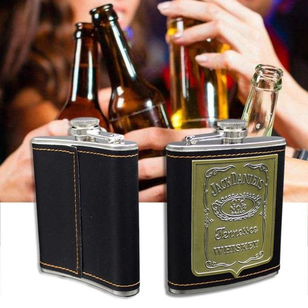 

hip flasks 7 ounce whiskey bottle alcohol flask steel stainless pu leather patch container a30