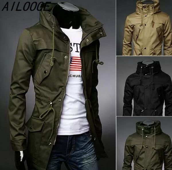 

trench coat fashion casual style slim medium-long fashion outerwear for male with 3 colors asian size, Tan;black