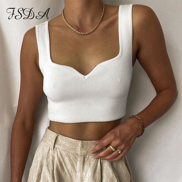 

2021 v neck summer crop women casual knitted brown t shirt basic black white y2k backless tank off shoulder