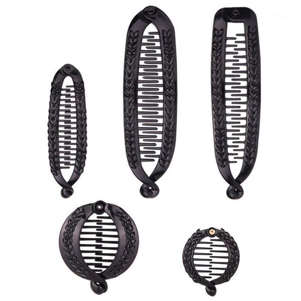 

pc women creative hairdressing comb hair clip fish shape banana barrettes black with stones hairpins accessories1