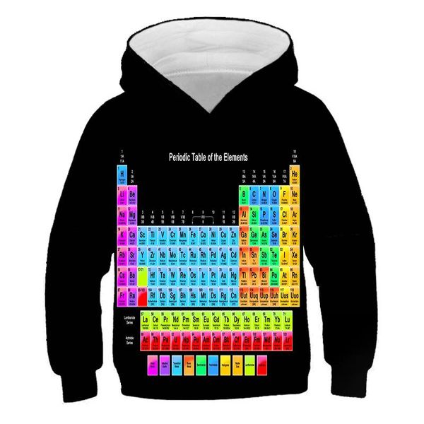 

men's hoodies & sweatshirts para meninos moletom meninas com capuz crianÃ§as 3d impressÃ£o ciÃªncia matemÃ¡tica elementos quÃ­micos diversÃ£o, Black